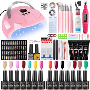 Dryers Acrylic Gel Poly Nail Gel Kit with 54w Nail Lamp Nail Extension Glitter Gel Uv Building Gel Nail Polish Kit Manicure Tools Set
