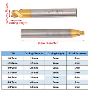 Uzun 6mm DIA 1.0-5.0 Shank Ti Kaplı HSS Dikey Anahtar Makine Kesiciler Kapı Araba Anahtar Kesici Makinesi Parça Anahtar Maker Çilingir Araçları