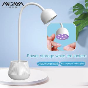 Elbiseler Angnya Manikür Taşınabilir Şarj Edilebilir 24W Beyaz Lotus Tırnak Sanat lambası Ayarlanabilir tırnak kurutma makinesi LED UV lambası Hine USB Kablosu