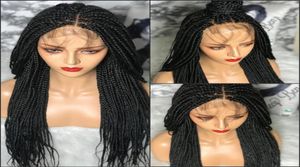 22inch Long Braided Box Braids Wig with baby hair Natural Black Synthetic Braiding Hair Lace front Wig for African Black Women7284791