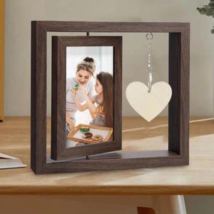 Frames Meaningful Gift For Family Double Sided Rotating Wooden Picture Frame Dad Husband Friend Engraved Heart Pendant Him