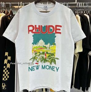 Mäns t-shirts Rhude T-shirt Castle Coconut Tree Windowsill Scenic Casual Loose Breattable Kort ärm T-skjorta Män Kvinnor Par Topp Tee 230816 Optimal 119