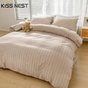 Sängkläder sätter enkla lyxiga ren färg Seersucker Tyg 2-3 av Comferter Set Nordic Bed Cover 150 Tak 200x200For Bedroom