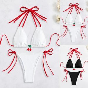 Kvinnors badkläder Kvinnor Sexig bikini Set Cherry Decor Halter med Strappy Bottoms Beachwear baddräkt för snabb torkad vadderad