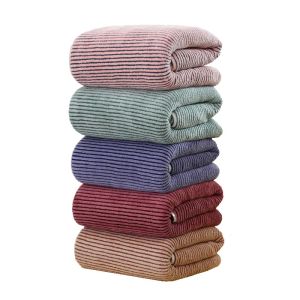 Coral Fleece Deep Striped Towel Velvet Absorbent Towel Thick Soft Bathroom Towels Comfortable Facial Wipes Bath Shower TowelsDeep Striped Velvet Towel