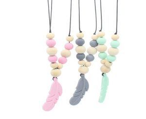 Baby Toing Toy Silicone Training Baby Teethers Necklace Feather Pendant Halsband Tugga leksaksgåvor Pärlor PACIFIER CLIP9761403