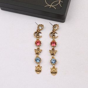 20Color 18K Gold Plated 925 Silvrer Designers Letters Stud Eardrop Round Geometric Famous Women Crystal Rhinestone Metal Earring Wedding Party Jewerlry
