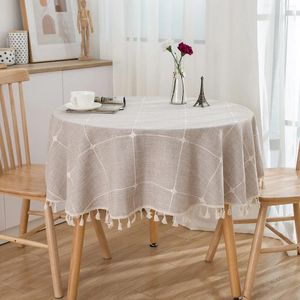 Table Cloth Plaid Cotton Linen Round Tablecloth Wedding El Banquet Cover Dining Room Kitchen