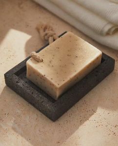 Decorative Figurines Wholesale 10.2x 2.2 X13.7cm Wabi-sabi Style Travertine Black Soap Dish Rectangular Marble Stone Tray Small Bathroom