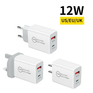 18W PD ładowarki Dual USB Szybka ładowarka USB QC3.0 Typ iPhone Typ Carger 10 W US/UE/UK Adapter ściany wtyczki