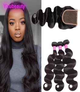 Brazilian Virgin Hair 3 Bundles With 4X4 Lace Closure Natural Color Body Wave Bundles With Top Closures 830inch Cheap Hair Extens6533266