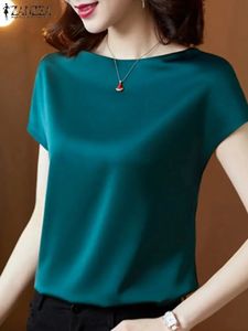 Zanzea Summer Fashion Blouse Элегантная атласная рубашка с коротким рукава