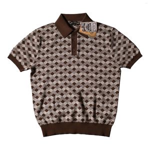 Herren Polos gestrickt Polo -Hemd Diamantmuster Kurzärärmische formale lässige klassische Stil -Vintage -T -Shirts