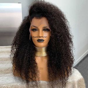 Afro Kinky Curly 13x4 koronkowe peruki przednie głębokie fala Ombre Virgin Human Hair Brazylian Bleached Węzła wstępnie wyrzucone z włosami dziecięcymi 130% 150% 180% gęstość dla kobiet