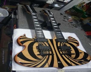 Ny Wylde Audio Barbarian Double Neck Electric Guitar 12 6 strängar Gul Black Behemoth SG Black Hardware2205415