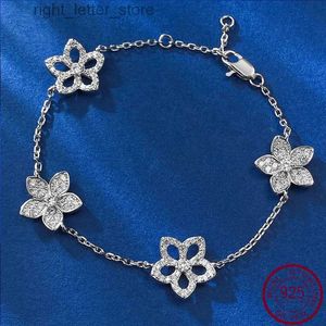 Bangle New S925 Silver Hollow Five Petal Bracelet Niche Design de moda Felt Bracelet Factory Sales Direct YQ240409