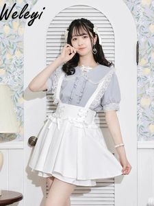 Women's Blouses Japanese Fashion Lolita Tops Shirt All Matching Wear 2024 Summer Cute Sweet Mine Lace Ruffle Single Breasted Bow
