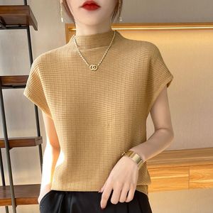 Summer Female Tshirts Short Sleeve Women Oneck Solid Color Fashion Womens Clothing Tee Mock Neck Casual Soft T Shirt Oversize 240409