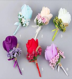 Artificial Flower Wedding Bridal Bouquets Beads Bridesmaid Groomsman Corsage Lavender Red Pink Purple White Blue Champagne Flowers7905022