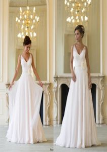 Naomi Neoh Newest Champagne V Neck Sweep Train Flower Sash Chiffon Summer Beach Wedding Dresses Bridal Gowns Custom made4237348