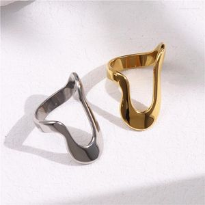Stud Earrings HUANQI Gold Color Irregular Hollow Stainless Steel Ring For Women Girls Simple Fashion Design Vintage Metal Jewelry Waterproof