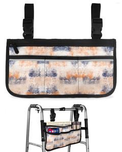 Bolsas de armazenamento abstrato de textura retrô moderna bolsa de cadeira de rodas laranja com bolsos bolsa de moldura de scooter elétrica lateral de braço