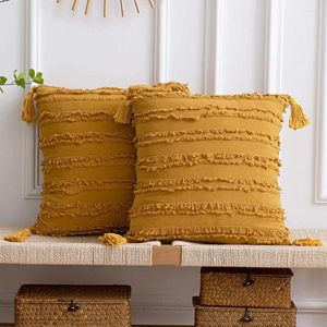 Pillow Double-sided Striped Throw Covers Square Boho With Tassels Decorative Macrame Case Autumn Decoration