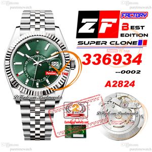 Sky Dweller 336934 A2824 Automatisk herrar Titta på ZF 42mm Green Dial 904L Jubileesteel Armband Super Edition SMAE Serial Card Watches Puretime Reloj Hombre ETA PTRX F2