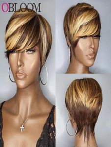 Krótkie peruwijskie peruki włosy peruwiańskie z grzywką Ombre Blonde 180 Gęstość Brak koronkowa peruka z przodu Glueless for Black Women7945922