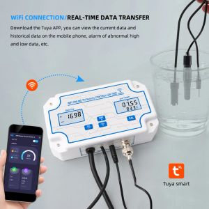 WiFi Online Ph Saliny Controller Meter Acquario Acquario Monitoraggio del tester salato per acqua di mare per laghetta di pesce Koi con doppia spina