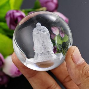 Estatuetas decorativas de 50 mm de escultura a laser 3d confucius chinês kongzi clear glass cristal ornamentos de esfera de esfera artesanato