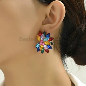 Orecchini per borchie Design di fiori colorati Big for Women Vintage Elegant in stile Glass Glass Fashion Luxury Gioielli Valentino Gift 2024