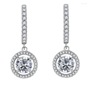 Kolczyki stadninowe Springlady Solid 925 Sterling Srebrny runda 1 ct biały szafir szlachetny Wedding zaręczynowy Dangle biżuteria