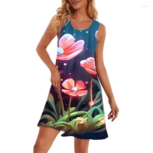 Casual Dresses Summer Fashion 3D Colorful Flower Mini -Dressing Street Sexig Women's Dress Hawaiian Lady Slim