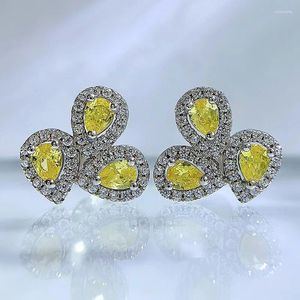 Stud Earrings SpringLady Luxury 925 Sterling Silver Lab Citrine White Sapphire Gemstone Dangle Ear Studs Fine Jewelry