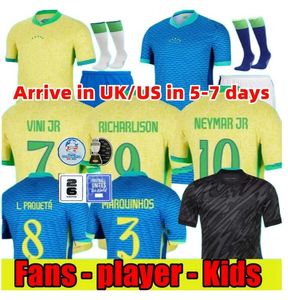 Jersey de futebol brasileiro 2024 Copa America Cup Neymar Vini Jr Kit Kids Conjuntos 2025 Brasil seleção nacional camisa de futebol 24/25 da versão de jogador de casa Rodrygo Martinelli