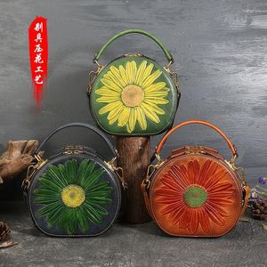 Shoulder Bags Womens Unique Embossed Sunflower Cowhide Leather Mini Ladies Top Small Handbags Designer Satchel Crossbody