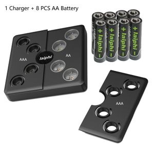 Leiphi AA AAA BATTERIE DI LITITIO ricaricabili Set di caricatore, 8 % Batterie al litio ricaricabili AA, Caricatore/Carica di ricarica da 8 Bay