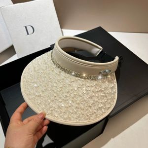 Empty Top Hats For Women Fashion Rhinestone Min Letter Sun Elegant Ladys Visor UV Protection Sunshade Summer Hat240409