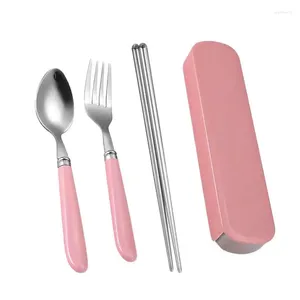 Geschirrsets Castlery -Set Edelstahl -Wohnung tragbares Abendessen Utensilien Gabel Löffel mit Aufbewahrungsbox für Picnic Family School