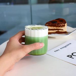 Copos de vinho insa -copo com copo listrado shake ripple chá café da manhã bebe suco xícara leve