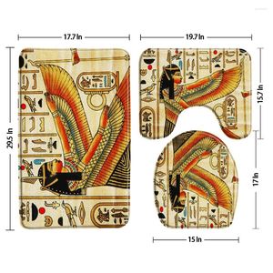 バスマット3D古代エジプトのファラオマット3PCSセットアンチスリップシャワーバスルームラグカーペットフロアトイレカバー製品