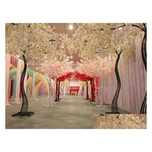 Decorative Flowers Wreaths 2.6M Height White Artificial Cherry Blossom Tree Road Lead Simation Flower With Iron Arch Frame For Wed Dhwnq
