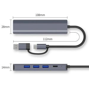 USB C Hub 5 i 2 multiportadapter 4K HDMI, 100W kraftleverans, 3 USB-A-dataportar, USB C Dongle för MacBook Pro/Air