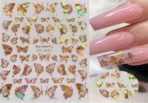 1pc holografisk 3D -fjärils nagelkonst klistermärken självhäftande skjutreglage färgglada diy gyllene nagelöverföring dekaler folier wraps dekorationer2322494