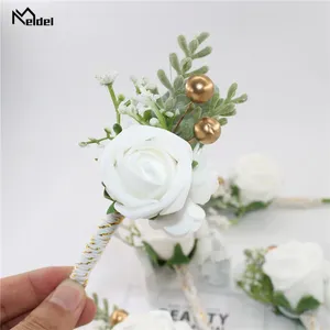 Decorative Flowers Wedding Brooch Pin Artificial White PE Rose Corsage Groom Suit Collar Lapel Clothing Accessories Boutonnieres Flors