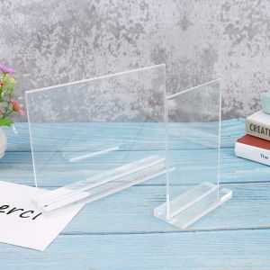 1st Double Side Acrylic Display Stand T Shape Lutted Sign Holders Desktop Paper Menu Holder Annonseringsprisbrädet