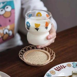 Bamboo Round Rattan Storage Hand-Woven Saucer Handmade Coaster Cup Holder Pot Pad Tea Mat Rattan Woven Cup Holder Wooden Tray