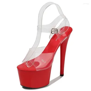 Sandals Club Car Model Shoes Super High Heels 17 Centimeter Fine Heel Waterproof Table Transparent Crystal LFD