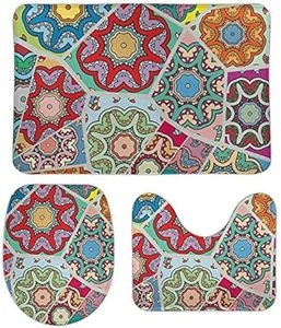 Bath Mats 3 Pieces Bathroom Rugs Set Non-Slip Abstract Colorful Mosaic Style Contour Toilet Lid Cover Tub Shower Rug Floors